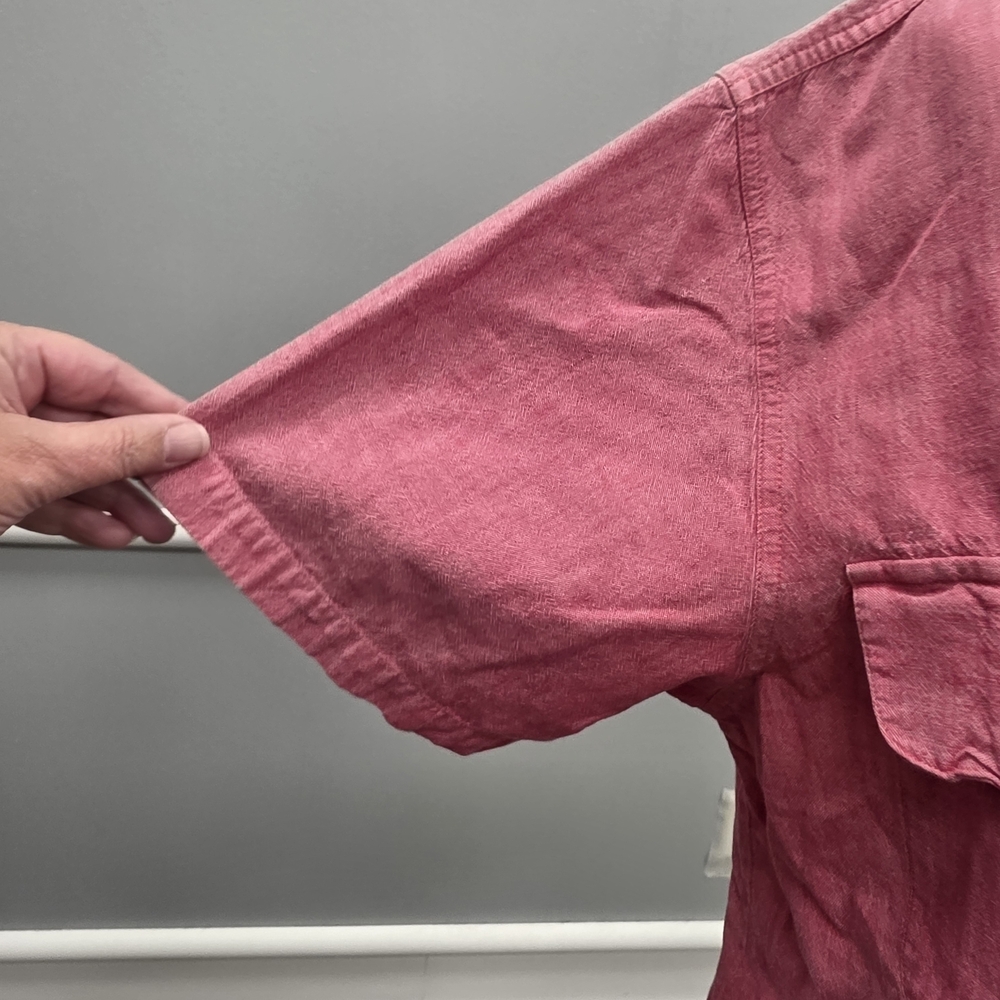 Men's Pink Button-Up Short Sleeve  Shirt - Picture 5 of 9